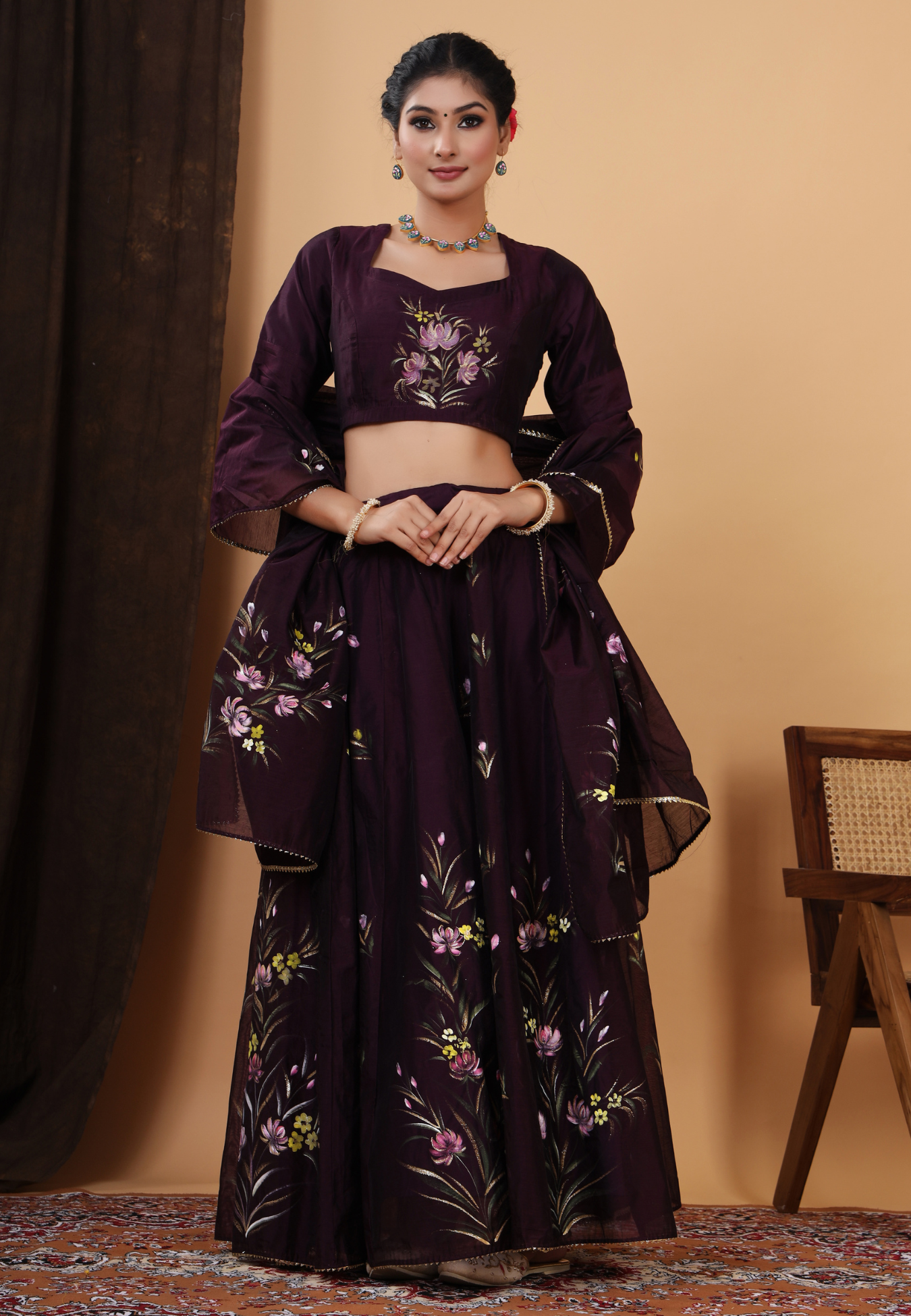 Vine Bloom Elegance Handcrafted Lehenga Set