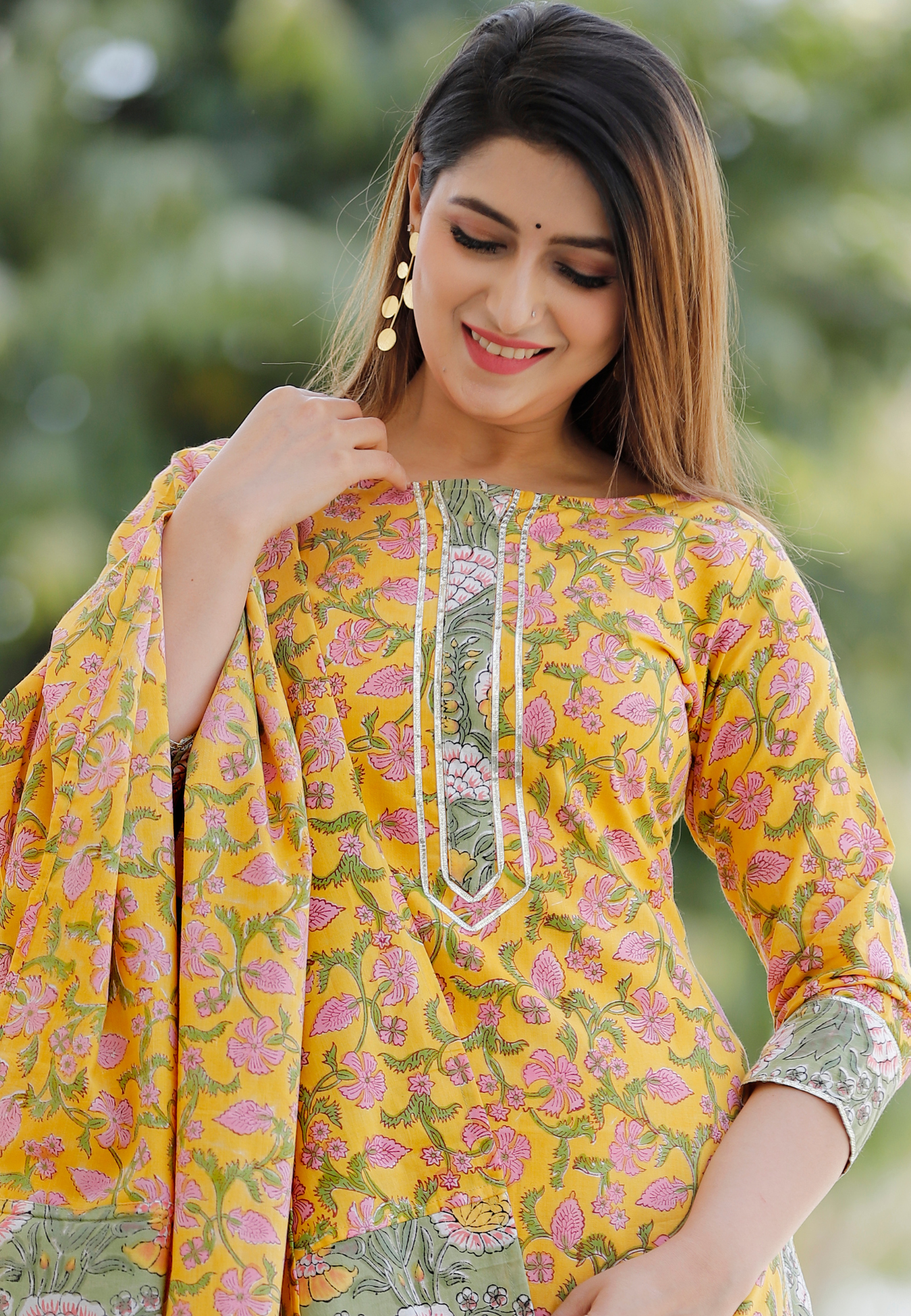 Mustard Hand Block Printed Kurta Set