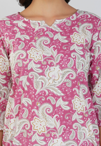 Pink Fuchsia Floral Grace Cotton Loungewear Set