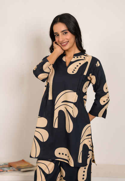 Navy Blue Abstract Printed Co-Ord Set