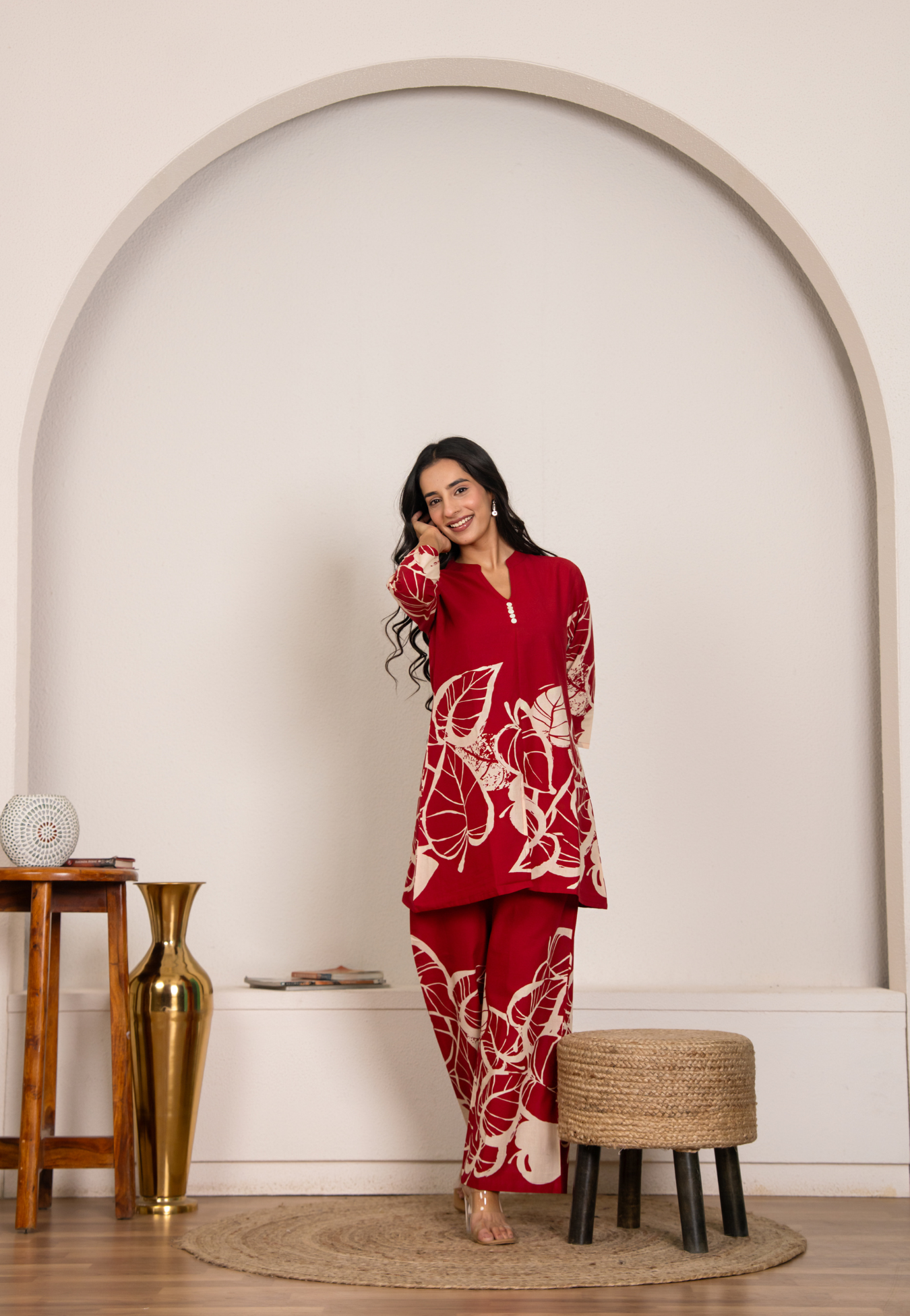 Red Leaf Enchantment Cotton Co-ord Set