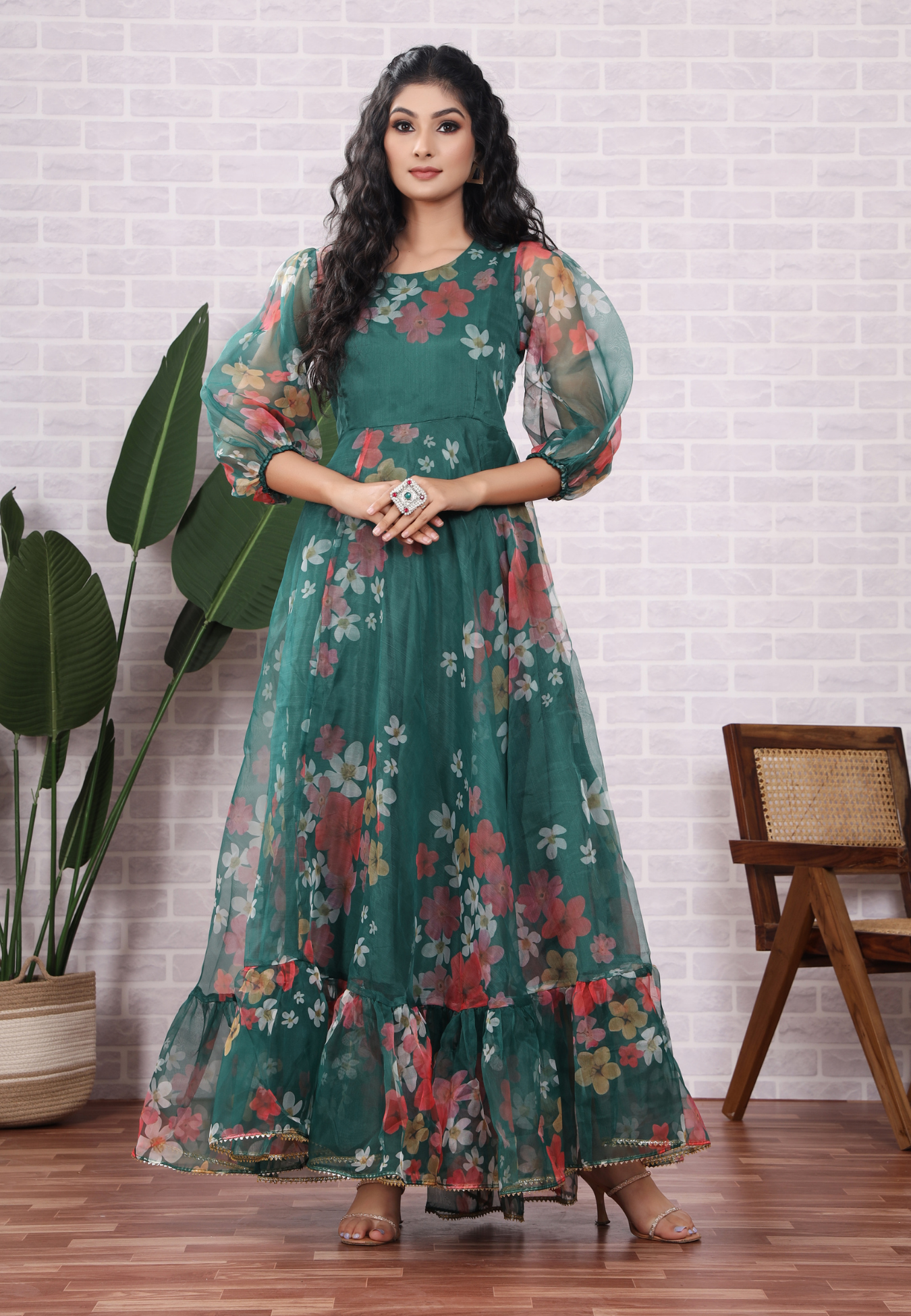 Celebrate in Green Organza with Stunning Floral Patterns