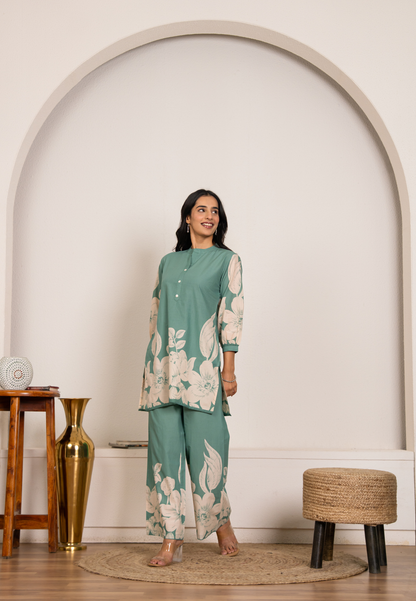 Effortless Grace in Sea Green Cotton Co-ord Set