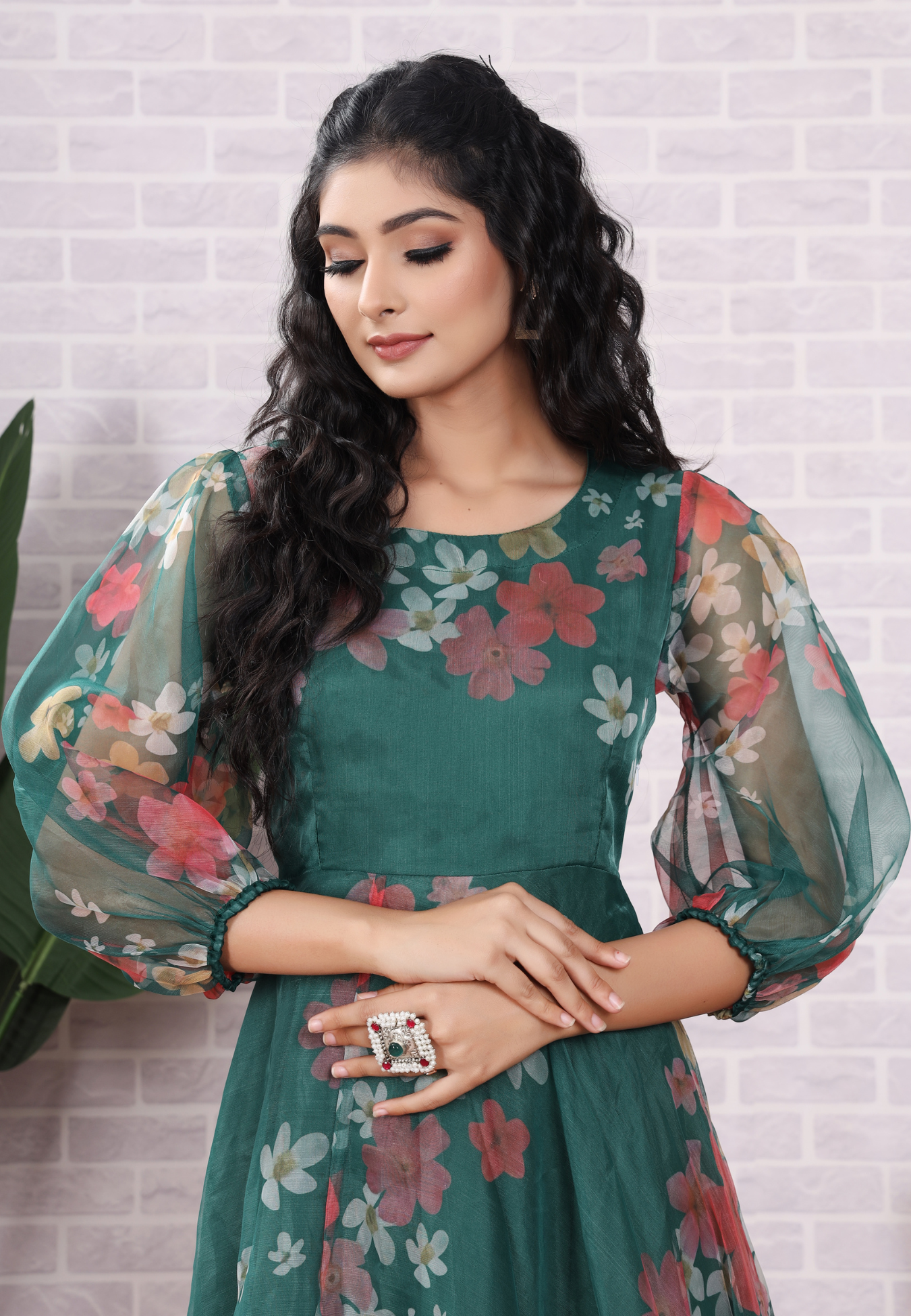 Celebrate in Green Organza with Stunning Floral Patterns