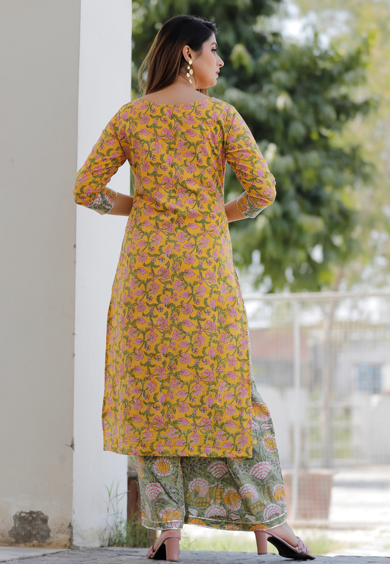 Mustard Hand Block Printed Kurta Set