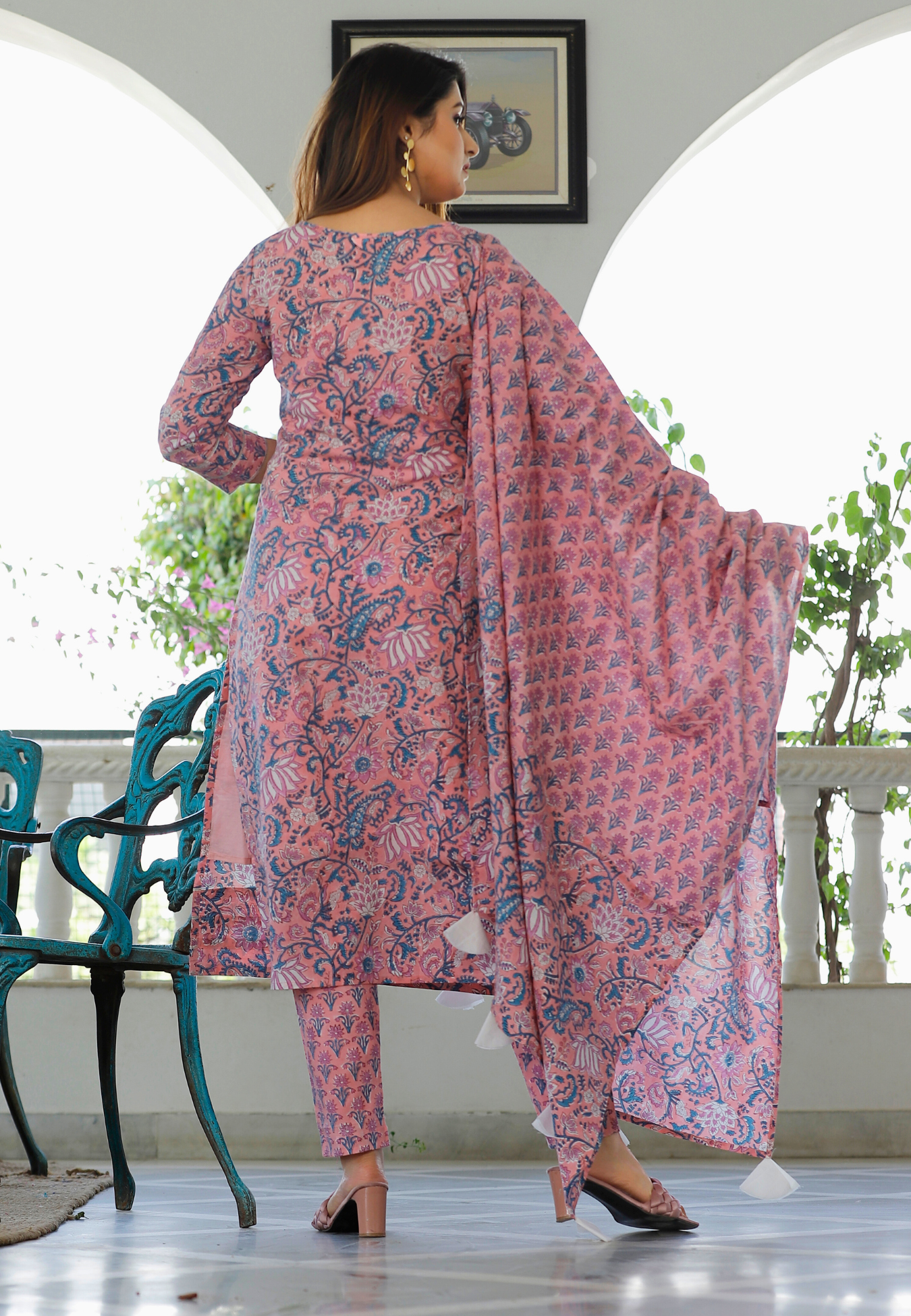 Rose Pink Hand Block Printed Kurta Set.
