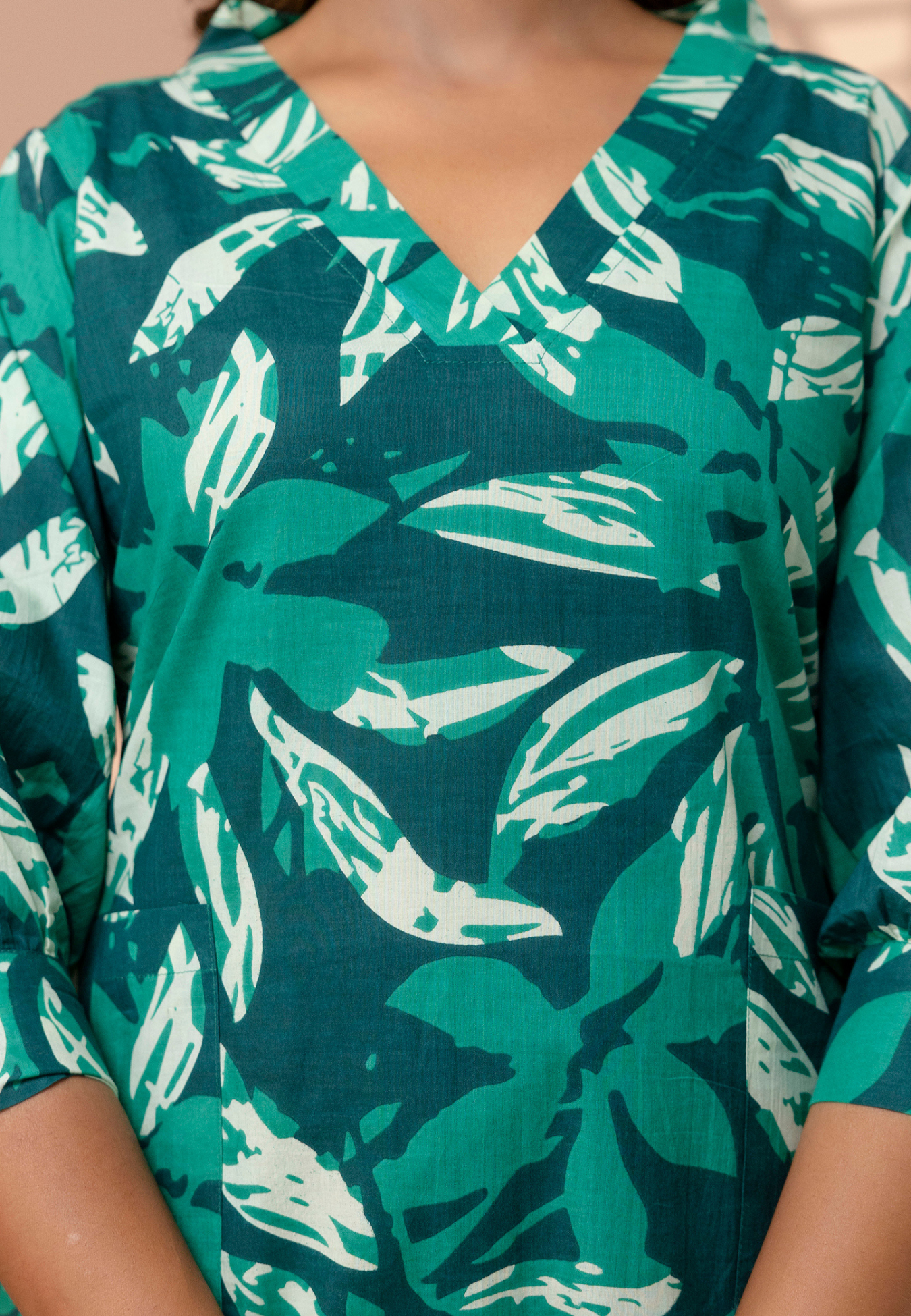 Elegant Green Leaf-Printed Cotton Kurta Set