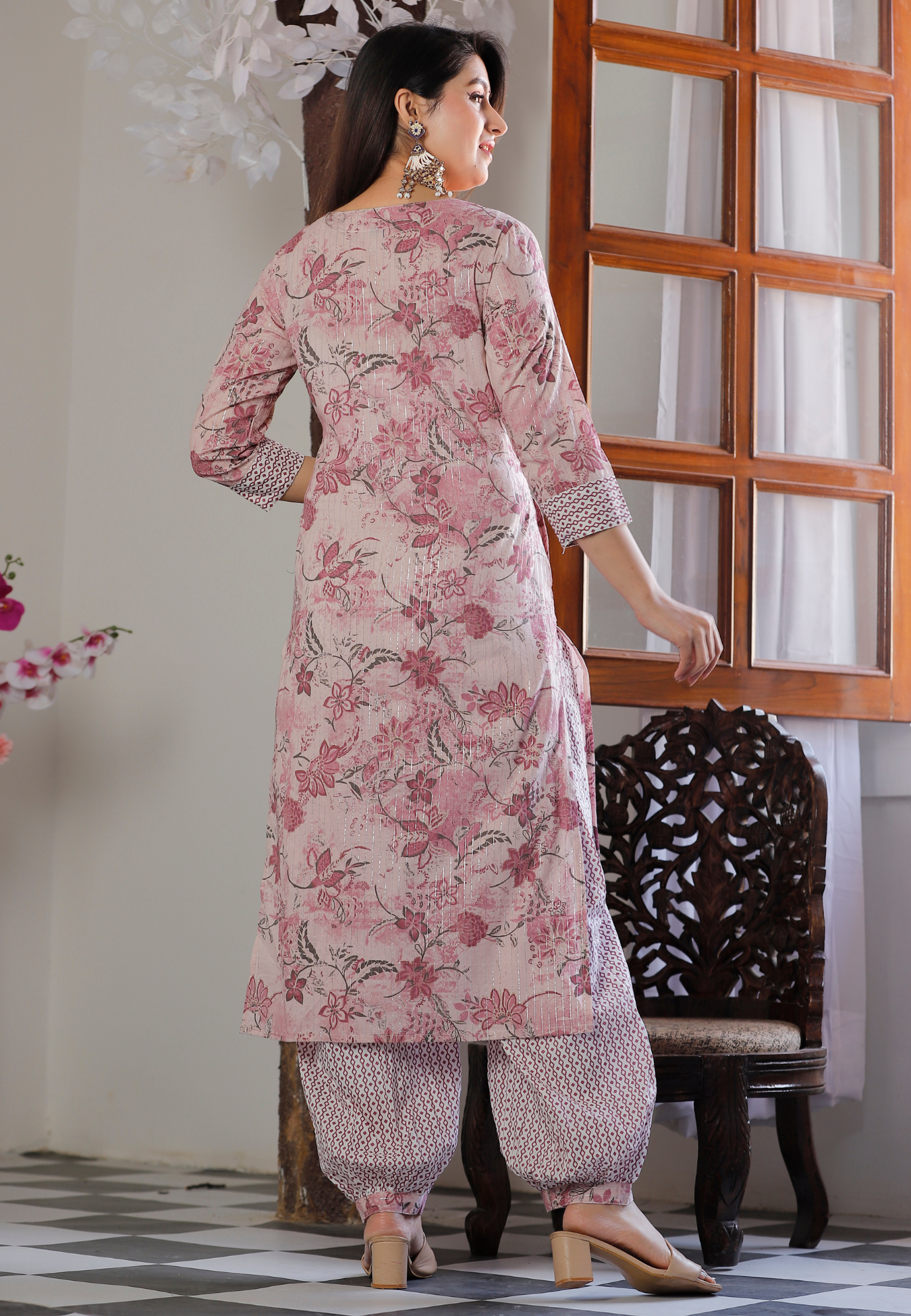 Handcrafted Floral Printed Cotton Kurta Set