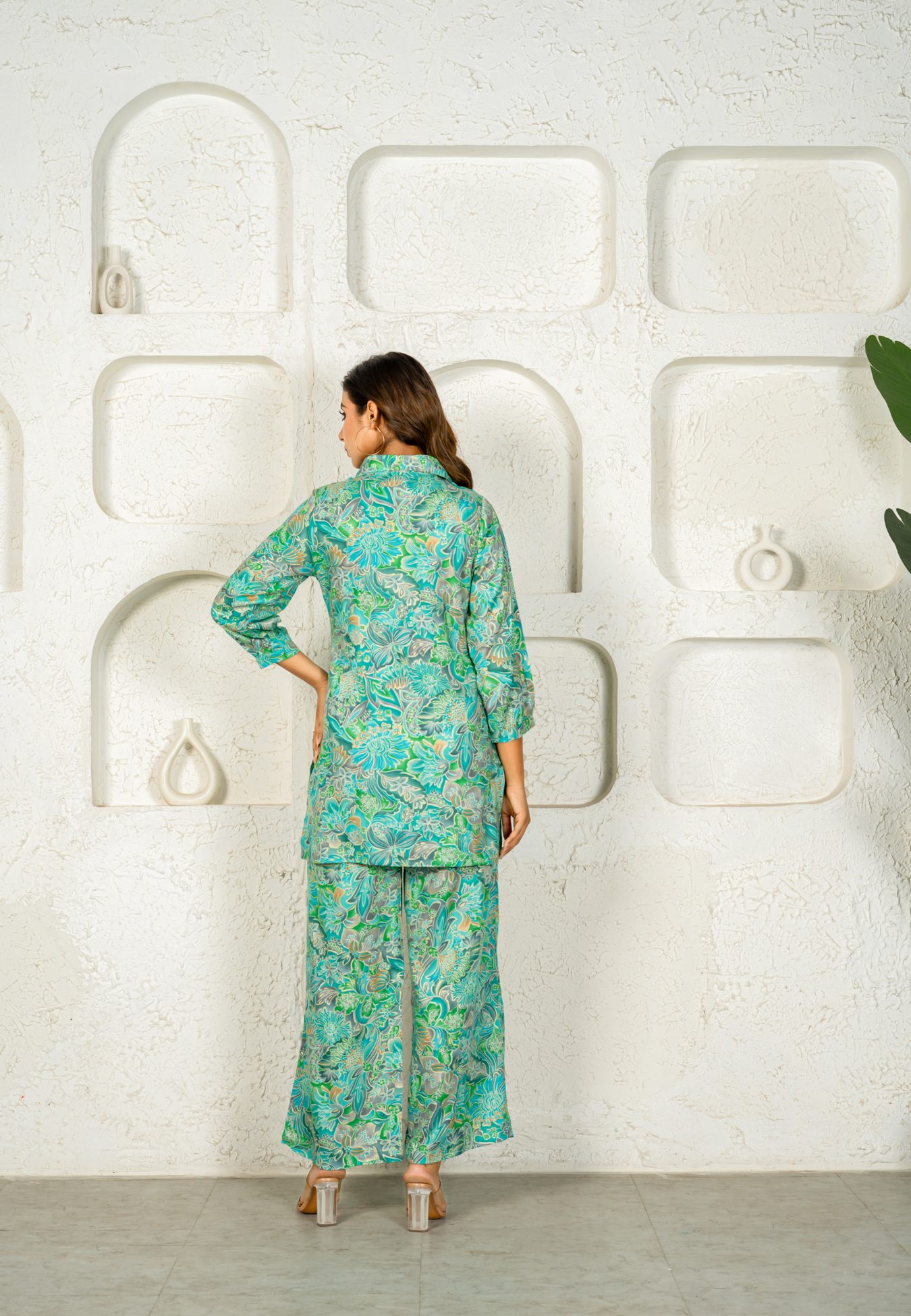 Tropical Charm in Aqua Green Rayon Co-ord Set