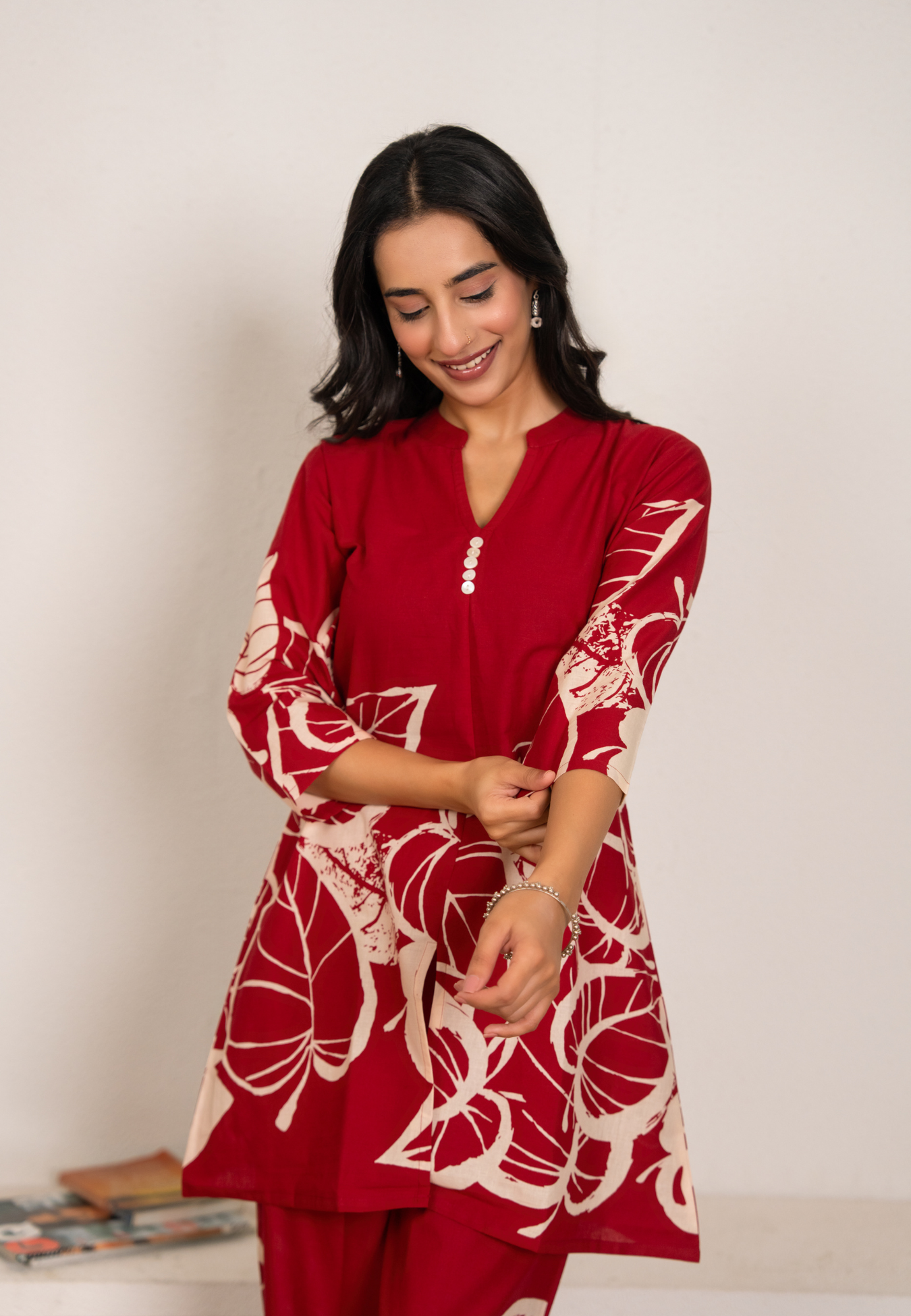 Red Leaf Enchantment Cotton Co-ord Set