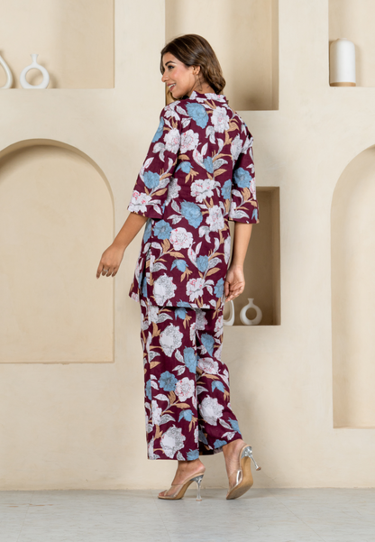 Stylish Maroon Ensemble with Blooming Florals
