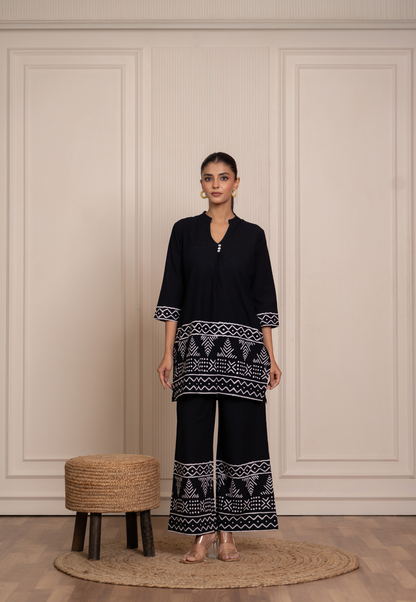 Classic Comfort Curated Black Printed Cotton Co-ords Set