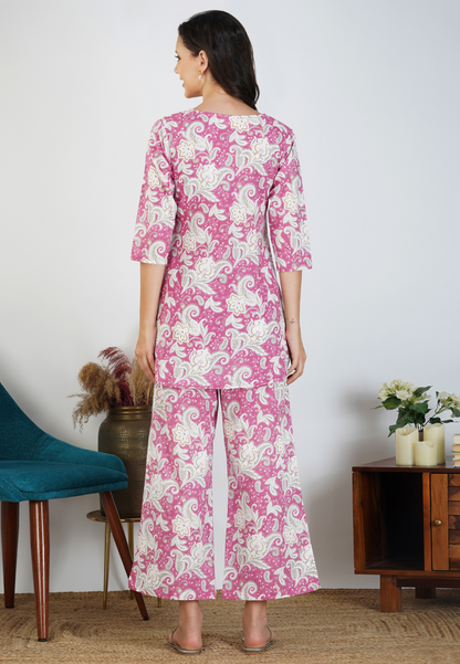 Pink Fuchsia Floral Grace Cotton Loungewear Set