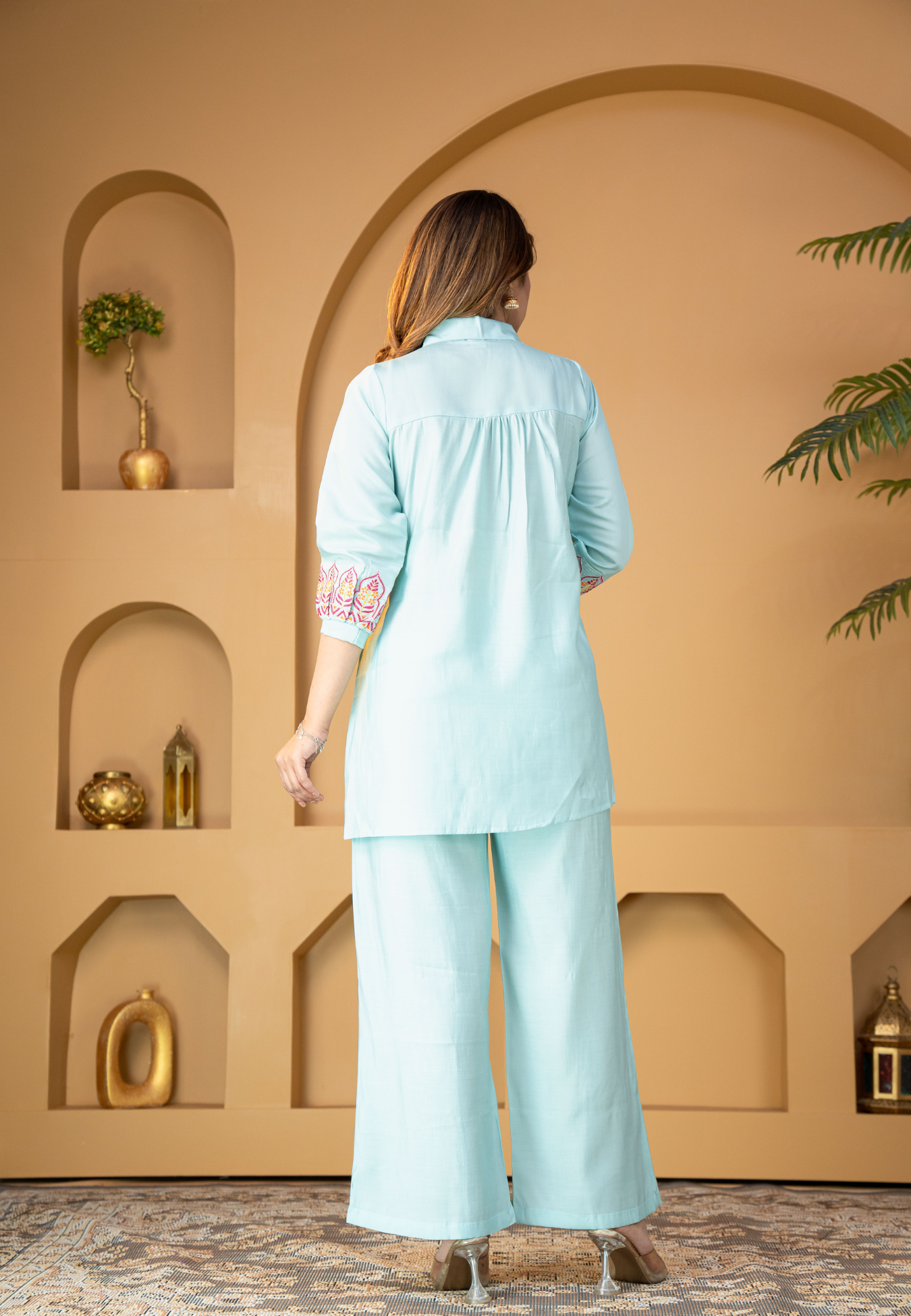 Aqua Blue Muslin Silk Co-Ords Set