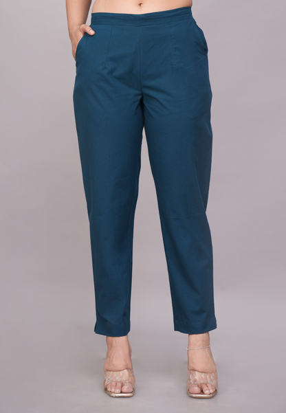 Stylish Deep Teal Blue Cotton Pant
