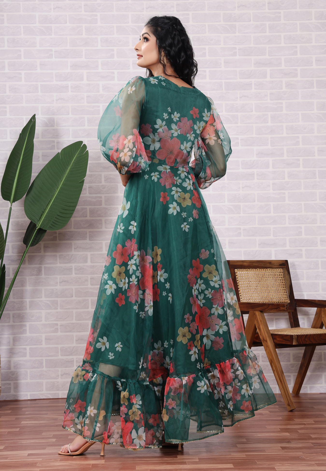 Celebrate in Green Organza with Stunning Floral Patterns