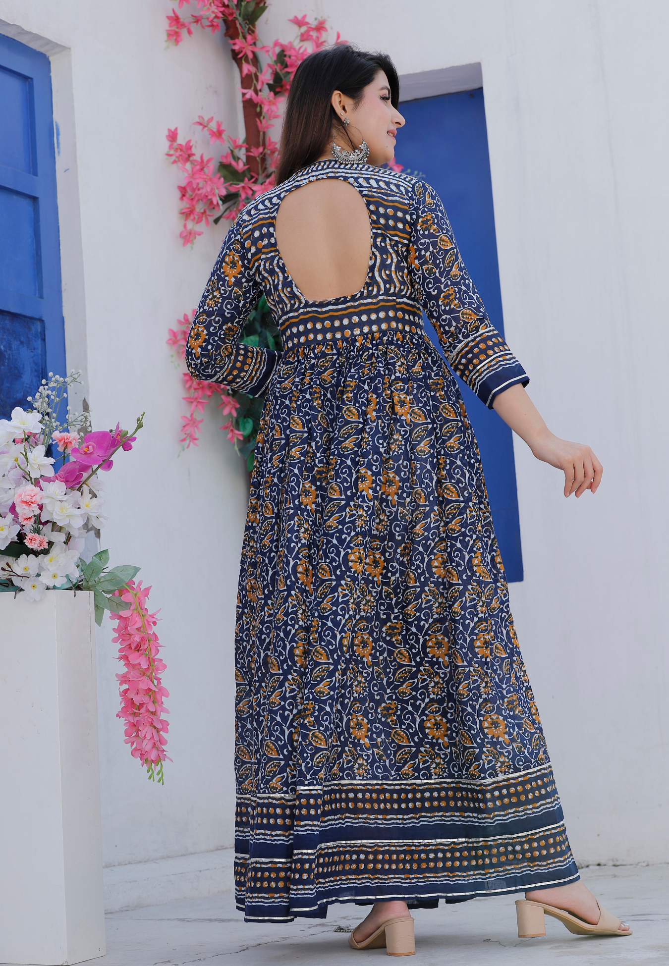 Indigo Floral Printed Dress Set