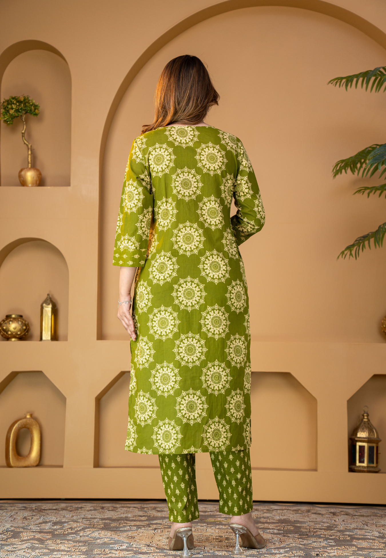 Olive Green Floral Printed Kurta Set with Dupatta