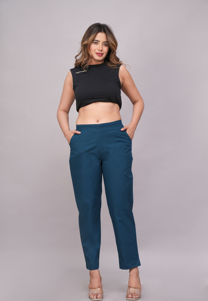 Stylish Deep Teal Blue Cotton Pant