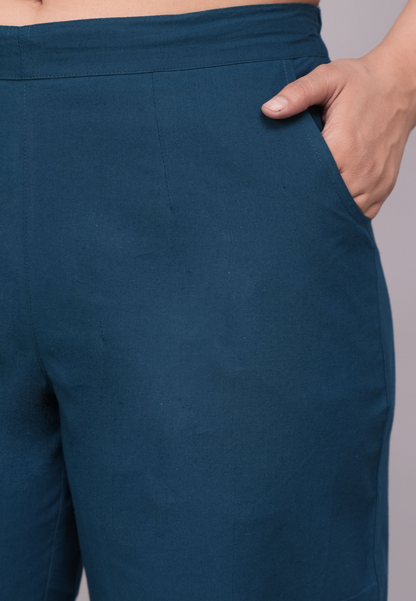 Stylish Deep Teal Blue Cotton Pant