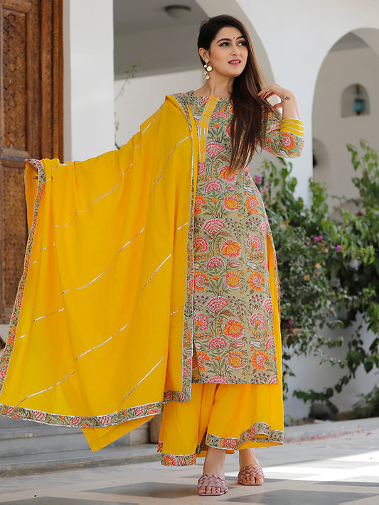 Sage Green Hand Block Printed Kurta Set