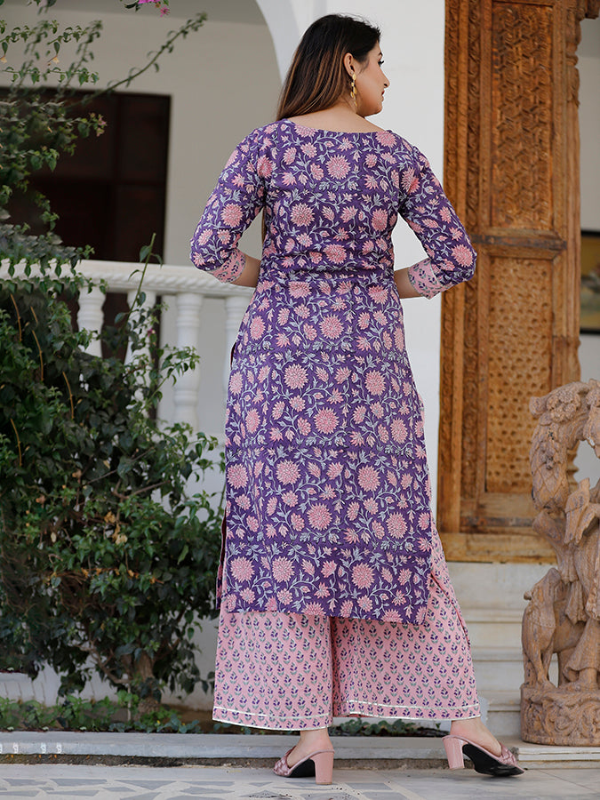Grape Violet Hand Block Printed Kurta Set