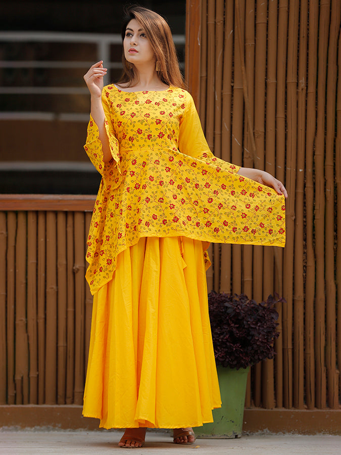 Cotton Yellow Lehenga Choli Set.