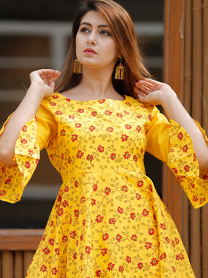 Cotton Yellow Lehenga Choli Set.