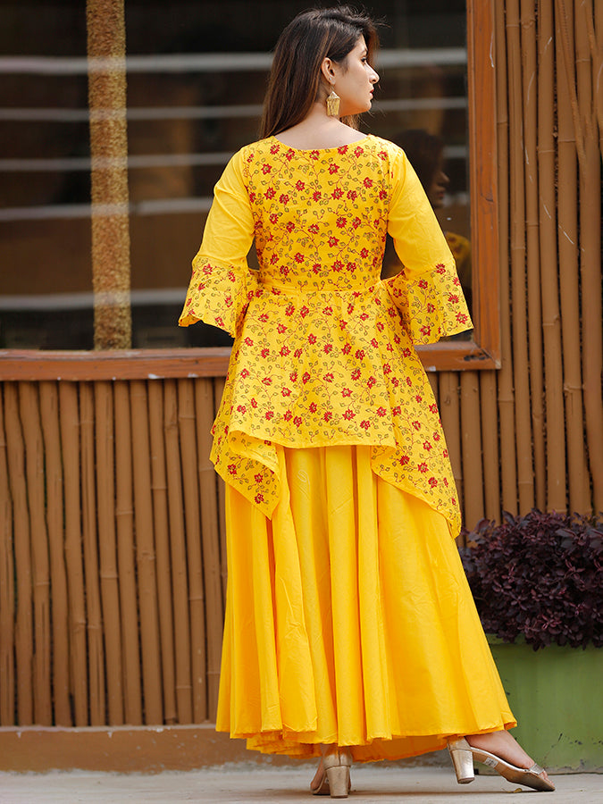Cotton Yellow Lehenga Choli Set.