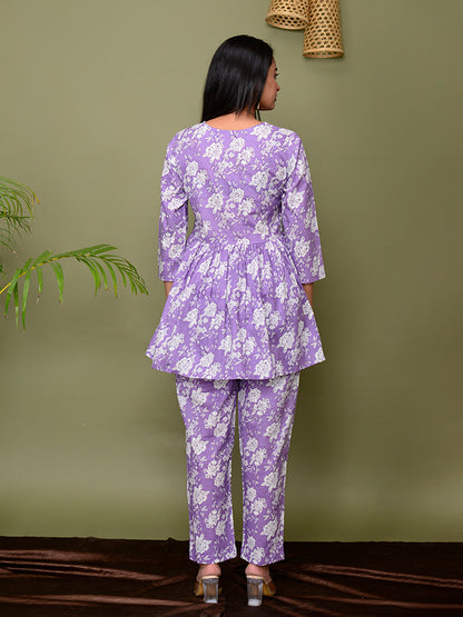 Purple Floral Printed Loungewear Set
