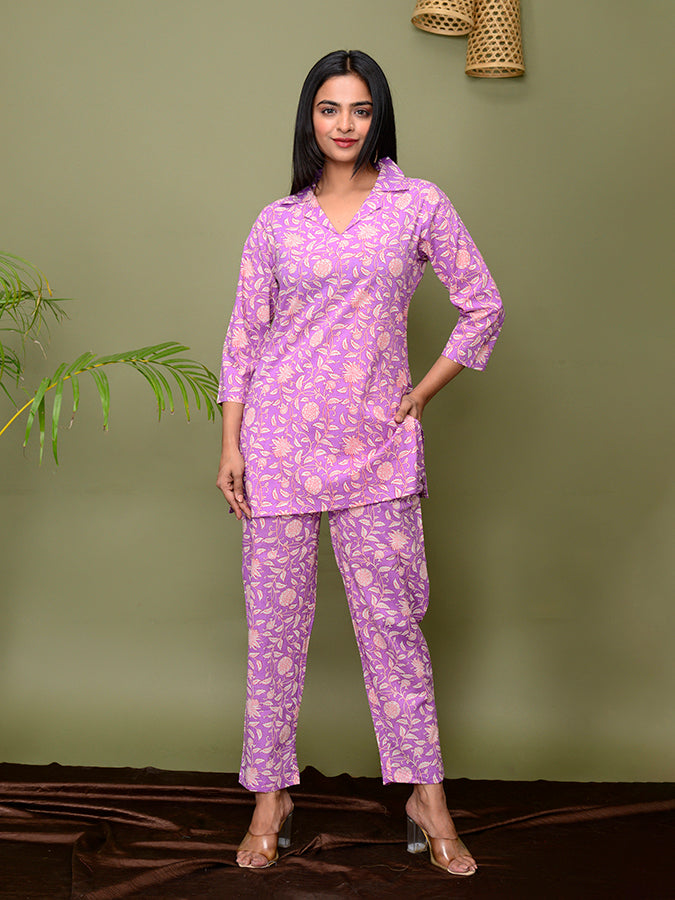 Rich Mauve Floral Printed Co-Ord Set