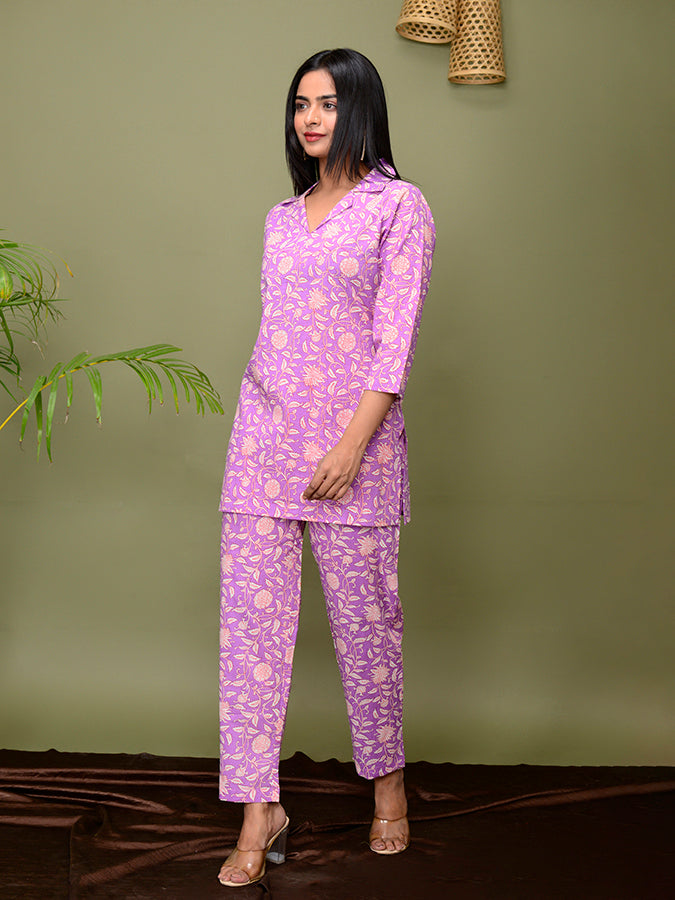 Rich Mauve Floral Printed Co-Ord Set