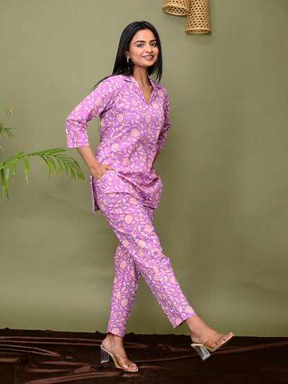 Rich Mauve Floral Printed Co-Ord Set