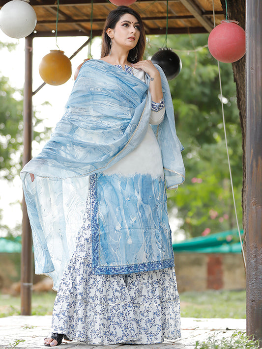 Off White Marble Dye Sharara Set