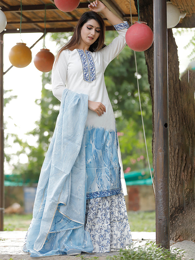 Off White Marble Dye Sharara Set