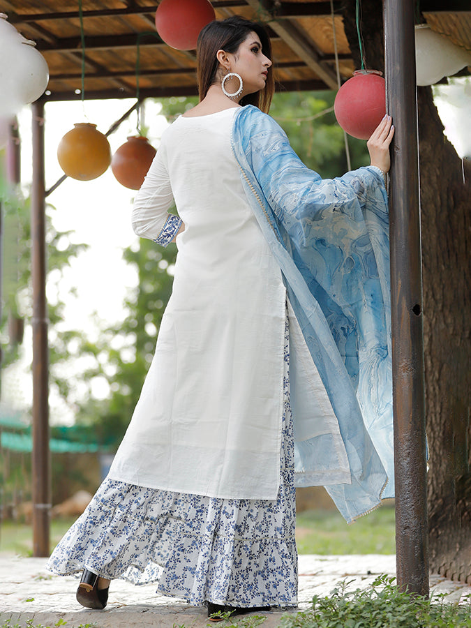 Off White Marble Dye Sharara Set
