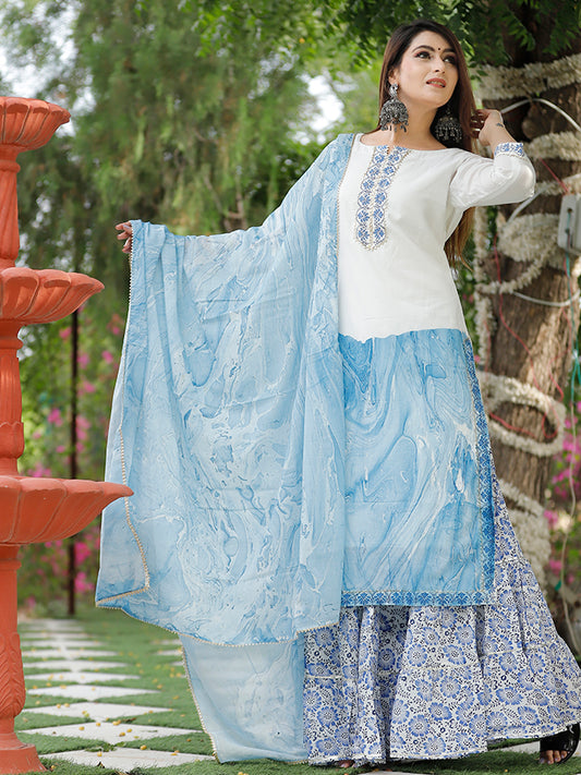 Off White Marble Dye Sharara Set