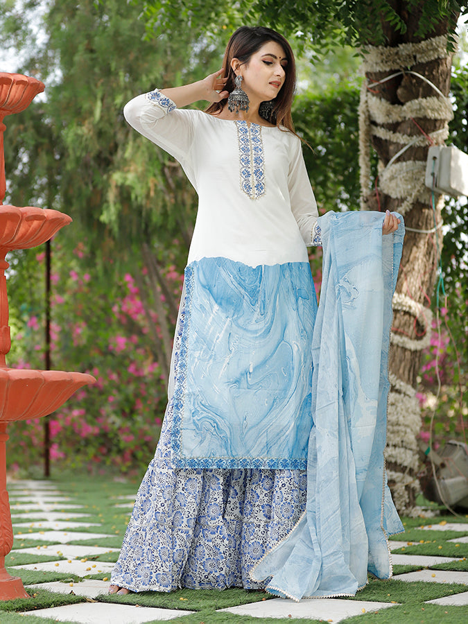 Off White Marble Dye Sharara Set
