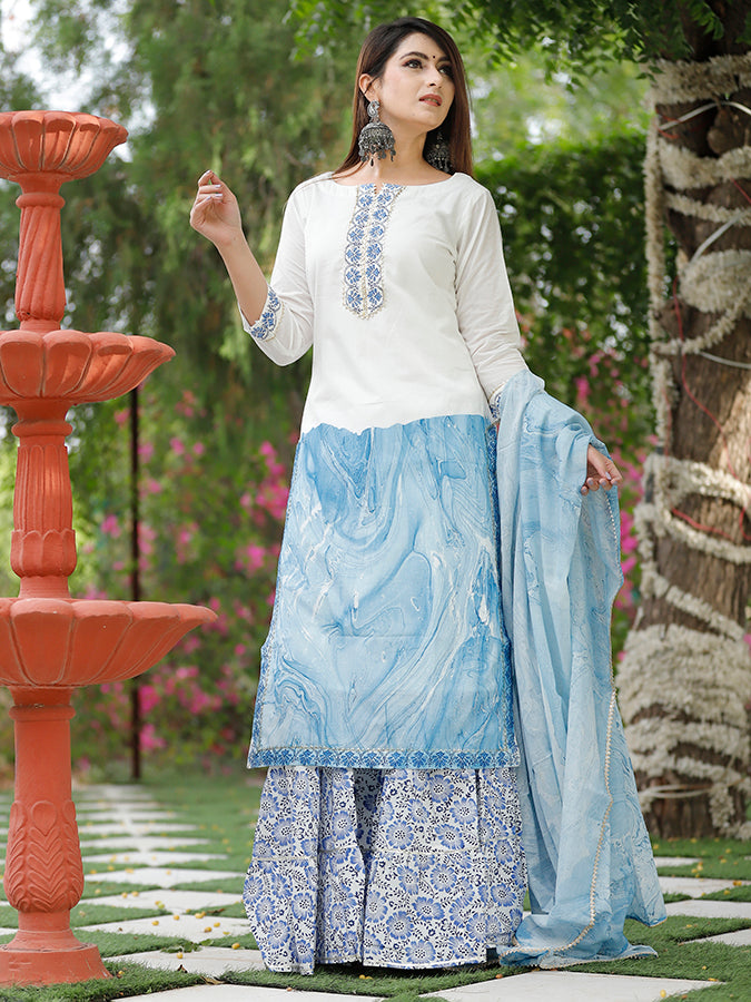 Off White Marble Dye Sharara Set