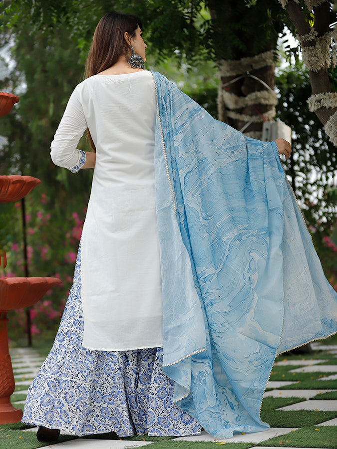 Off White Marble Dye Sharara Set