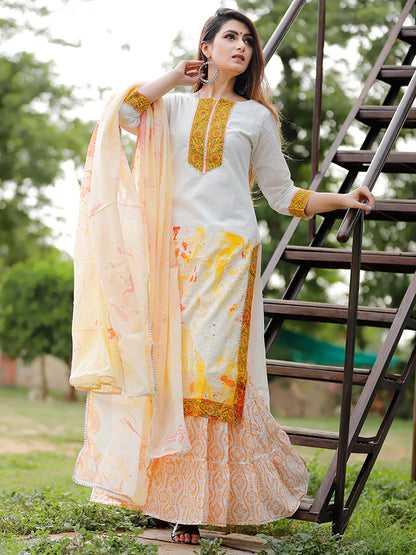 Off White Marble Dye Sharara Set