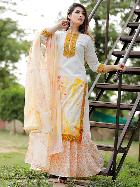 Off White Marble Dye Sharara Set