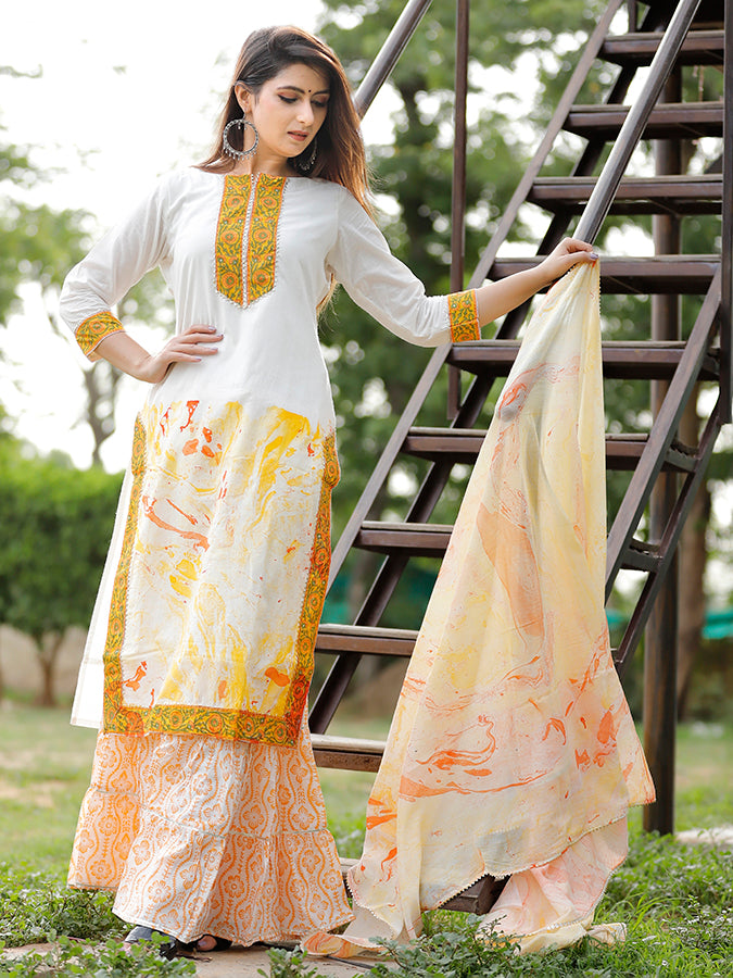 Off White Marble Dye Sharara Set