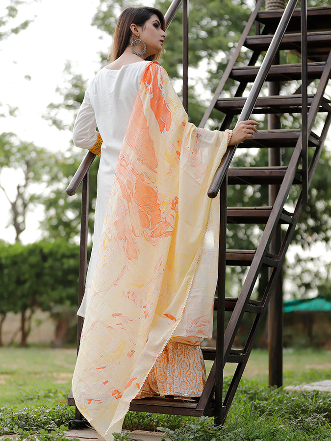 Off White Marble Dye Sharara Set