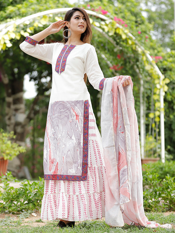 Off White Marble Dye Sharara Set