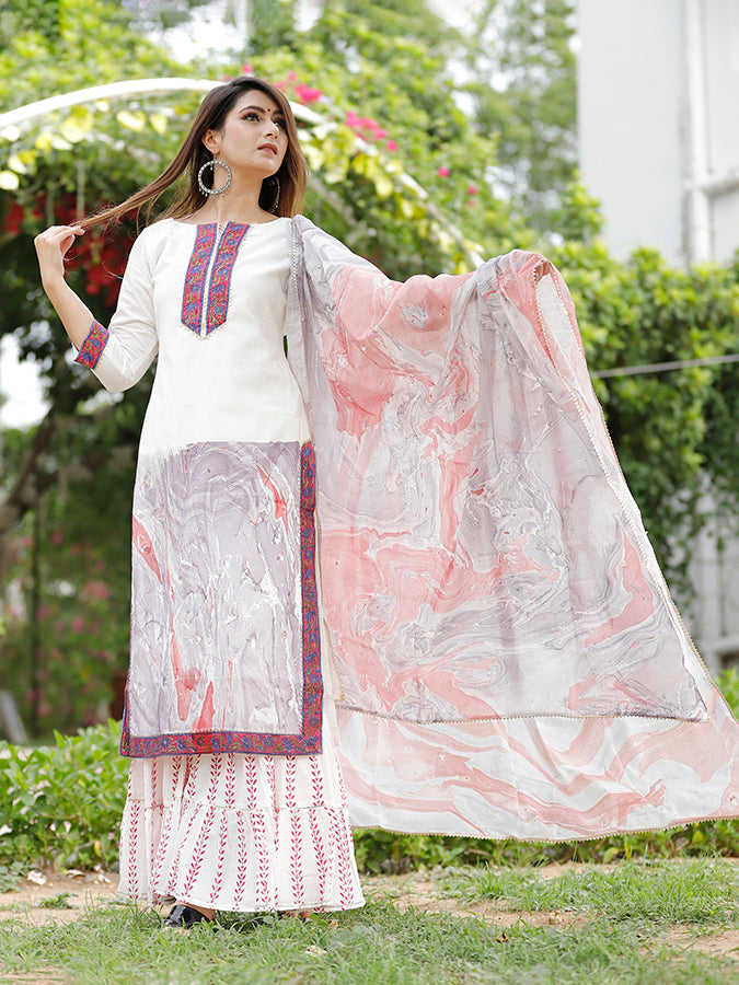 Off White Marble Dye Sharara Set