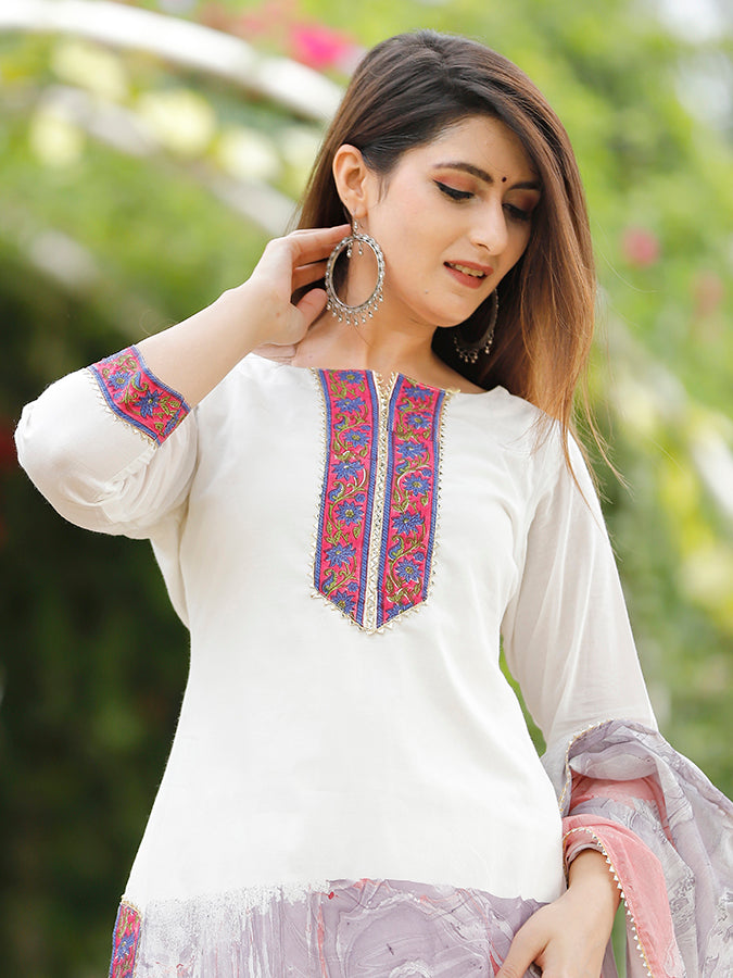 Off White Marble Dye Sharara Set