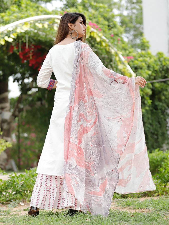 Off White Marble Dye Sharara Set