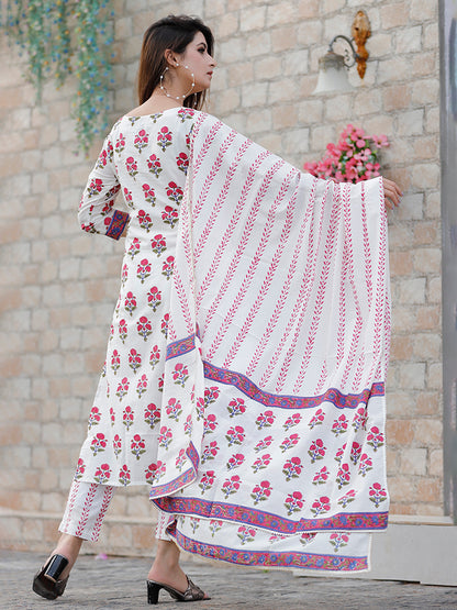 Off White Hand Block Printed Suit Set
