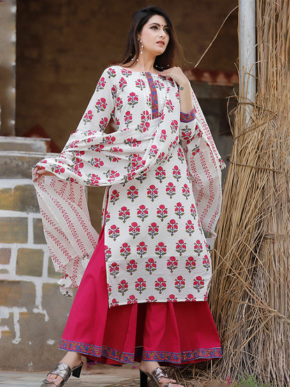 Off White Hand Block Printed Palazzo Set